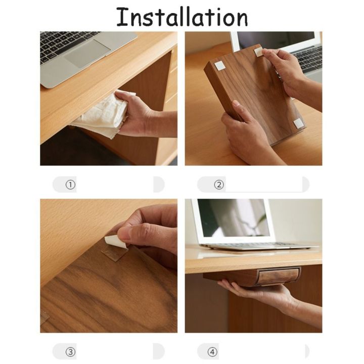 Invisible%20Pull%20Type%20Natural%20Bamboo/Walnut%20Under%20Desk%20Adhesive%20Wooden%20Storage%20Drawer%20Hidden%20Drawer%20Home%20Storage%20Stationery%20Container%20-%20Image%205