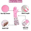 itchen and gardening hand gloves takes care of your hands while doing daily household chores. These PVC latex gloves with long sleeves and elastic bands protect not just your hands but also your wrists and forearms from water. These are ideal cleaning glo. 