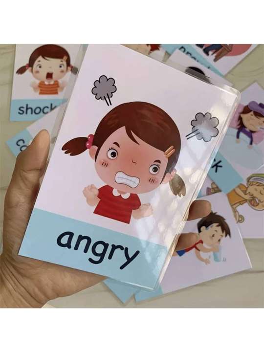Montessori Baby Learning Card Cartoon English Cards For Children Kids Funny Memory Exercise Game, Flash Cards,Waterproof Emotional Cognitive Card,Color Recognition Card,Montessori,Flash Cards,Learning Toys