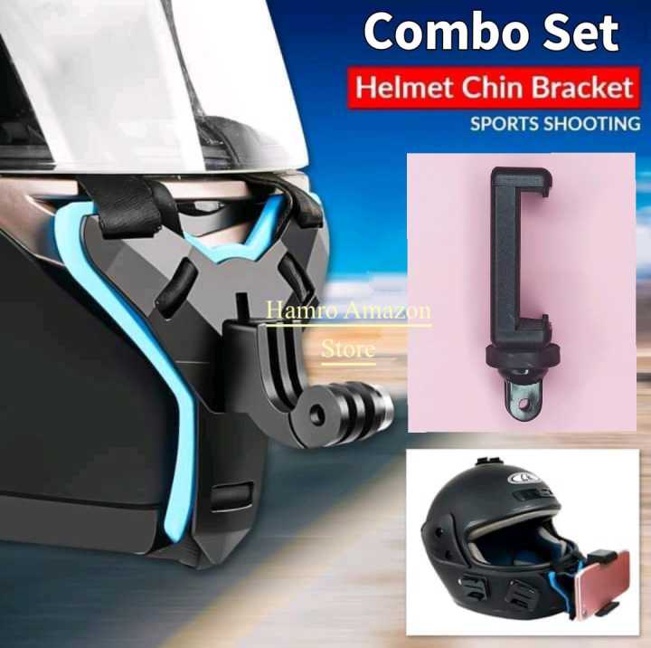 Motorcycle Helmet Chin Mount Strap With Mobile Holder in Set