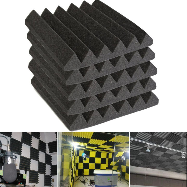 5pcs 30X30X5CM Studio Acoustic Foam Sound Absorption Treatment Panel Tile Wedge Black
