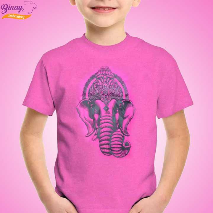 Binay Embroidery Ganesh Printed Pink T-Shirt For Child - Fashion | T-Shirts For Men | Men's Upper Wear | T-Shirts |