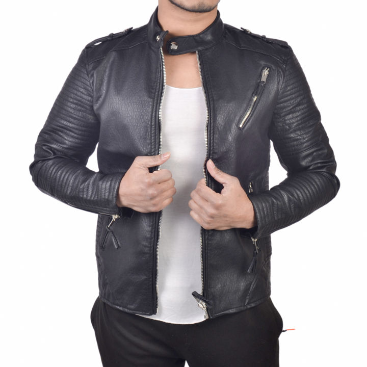 Men Fashion Solid Black Leather Jacket By  Bajrang