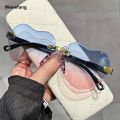 Wenefang Rimless Heart-Shaped Sunglasses Designer UV Protection Fashion Rimless Sun Glasses UV400 Gradient Lens Love Heart Shades for Women Men Beachwear Casual Accessories Summer Fashion. 