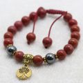 Red Jasper Stone Wrist Mala Bracelet with Hematite and Tibetan Mantra, Root Chakra Healing and Energy Balance. 