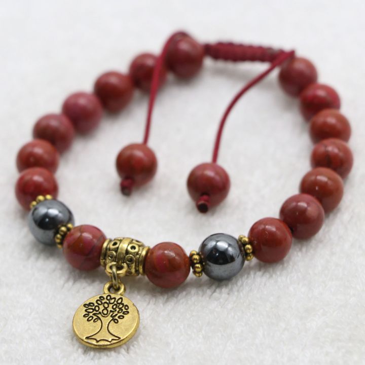 Red%20Jasper%20Stone%20Wrist%20Mala%20Bracelet%20with%20Hematite%20and%20Tibetan%20Mantra,%20Root%20Chakra%20Healing%20and%20Energy%20Balance%20-%20Image%203