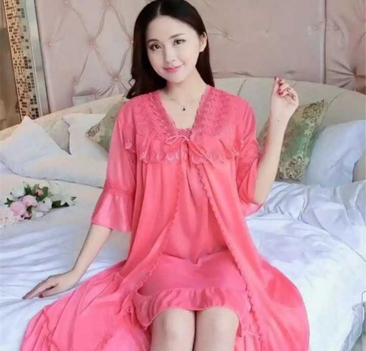 BLUE BELL - 2PCS SILK NIGHT DRESS FOR WOMEN.