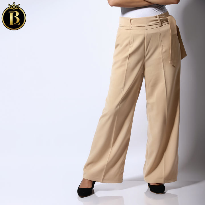 Boss Lady Classic Peach High-Rise Straight Fit Formal Pant With Ribbon ...