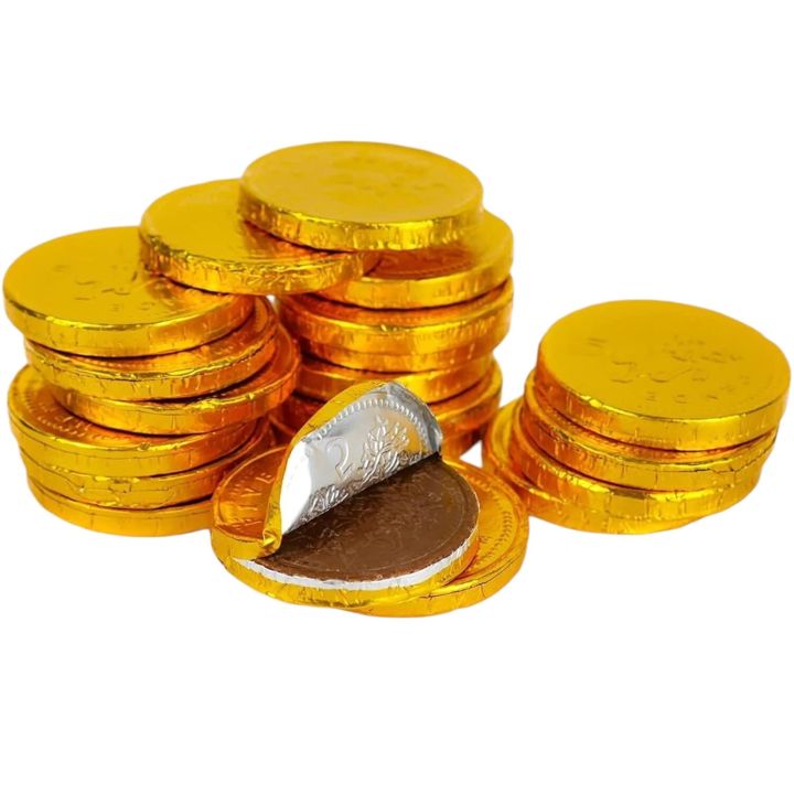 Veganic Chocolate Coins 20 Pieces of Loose Toffee | Gold Coin Chocolates Packet | Milk Chocolate Chips | Chocolate Golden Coin For Kids | Chocolate Gelt Dollar