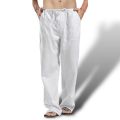 Men Cotton Linen Drawstring Pants Elastic Waist Casual Jogger. 