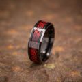 8mm Viking Dragon Pattern Ring for Weddings, Engagements, and Anniversaries, Titanium Steel with Blue Black Celtic Inlay. 