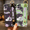 Hontinga for Realme 7 Narzo 20 Pro Back Cover Wrist Strap Cute Kuromi Printed Square Liquid Silicone Phone Case. 