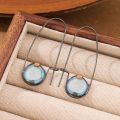 Lanjing cross-border new moonstone two-color light blue round earrings eBay AliExpress European and American fashion earrings earrings. 