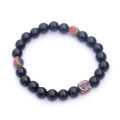 Black Onyx Stone Bracelet/ wrist mala, Inlaid Brass beads- Lotus Handicrafts. 