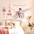 Artsy Home Fairy Flower Girl Romantic Paris Eiffel Tower Wall Stickers 145cm(W) x 90cm(H). 