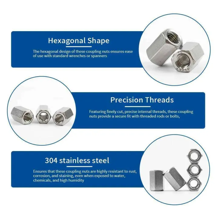 Extend%20Long%20Hex%20Coupling%20M3%20M4%20M5%20M6%20M8%20M10%20M12%20304%20Stainless%20Steel%20Standoff%20Rod%20Connector%20Thread%20Nut%20for%20Bolts%20Studs%20Screws%20-%20Image%203