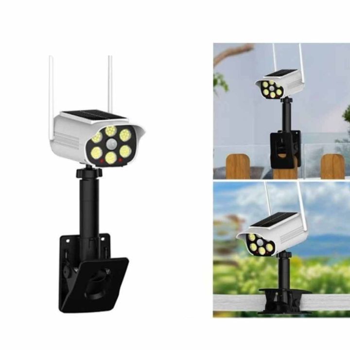 Human Body Induction Bidirectional Clip Solar Motion Sensor Light 3 Modes 360° Adjustable Outdoor Light Wireless Simulation Camera Fence Clip On Light Street Lighting
