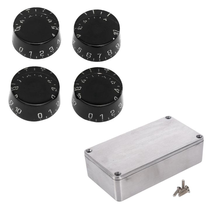 FORIDE 1 Pcs Diecast Aluminium Electronics Project Box & 4 Pcs Electric Guitar Top Hat Knobs Speed Volume Tone Control Knobs