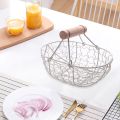 CGearuppt Wooden Handle Metal Retro Basket Portable Multi-Function Vegetable Fruit Egg Groceries Practical Storage Basket Organizer White. 