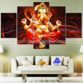 Big Size Lord Ganesh 5 Panel Canvas | Wall | Home Decor | Canvas | Wall Art With Frame Inside By Etraders Nepal. 