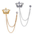 Korean British Style Chain Crown Brooch Suit Tassel Chain Lapel Pin Badge Retro Men Accessories Wedding Banquet Jewelry Gift. 
