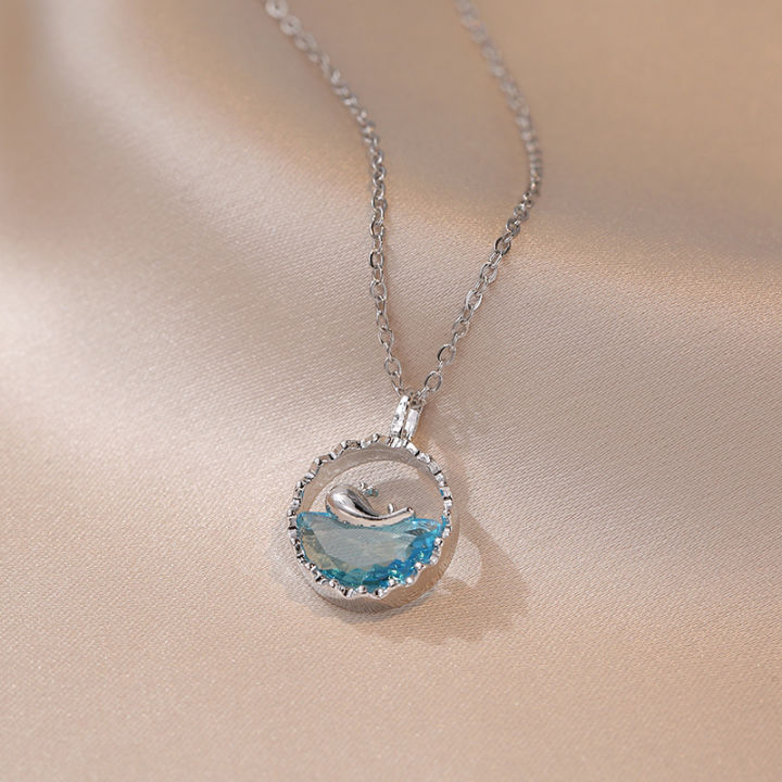 Ocean Heart Dolphin Pendant Necklace with Stainless Steel Clavicle Chain - Perfect Gift for Girlfriend