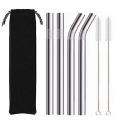4Pcs Silver 12mm Reusable Metal Straws with 2 Brush 304 Stainless Steel Straws Set Bar Drinking Bent Straw Large. 