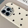 Full Screen Little Black Heart Cover Compatible for IPhone 15 11 14 13 12 Pro Max 7Plus XR XS Max X 7 8 Plus SE Plating Metal Lens Case. 