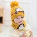 New Cartoon Penguin Kids Hat Scarf Set Thick with Earflaps Kids Earmuffs Cap Keep Warm Baby Ear Protection Hat Winter. 