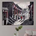 Single Panel Galli Painting Traditional Newari Culture Women Carrying Doko Old House Matte Cotton Canvas Print | HQ | XXS | 12 inch X 9 inch | Tightly Wrapped In Wooden Frame | Not stickers or No Forex Board. 