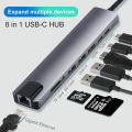 USB - C HUB 8 in 1, Multifunctional Aluminium Type C Adapter with Multiports Cable Hub. 