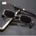 Golden Metal Thin Square Retro Trendy Sunglasses Unisex. 