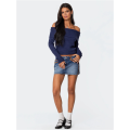 Off the Shoulder Sweater for Women 2025 Fall Fashion Cute Long Sleeve Tops Winter Ribbed Pullover Knit Outfits Dark Blue S. 