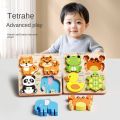 Early Learning Toys 4 in 3D Wooden Puzzles Educational Cartoon Wooden Rainbow Blocks Puzzle Animal High Quality Wooden Puzzle Toy Baby. 