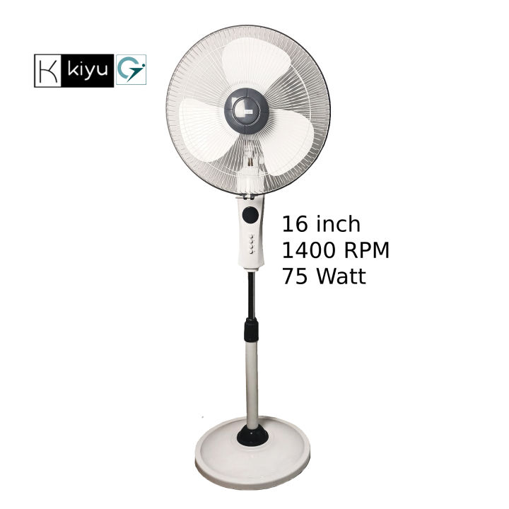 Kiyu 16 Inch Stand Fan, 3 Speeds, 3 Blades, Oscillation, Adjustable Head - Heavy Duty Metal Stand 75W, 1400RPM