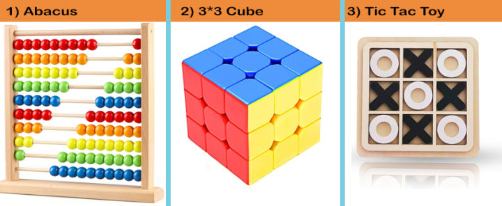 Educational Toy Combo: Abacus, Tic Tac Toy & 3x3 Rubik's Cube for Babies and Kids