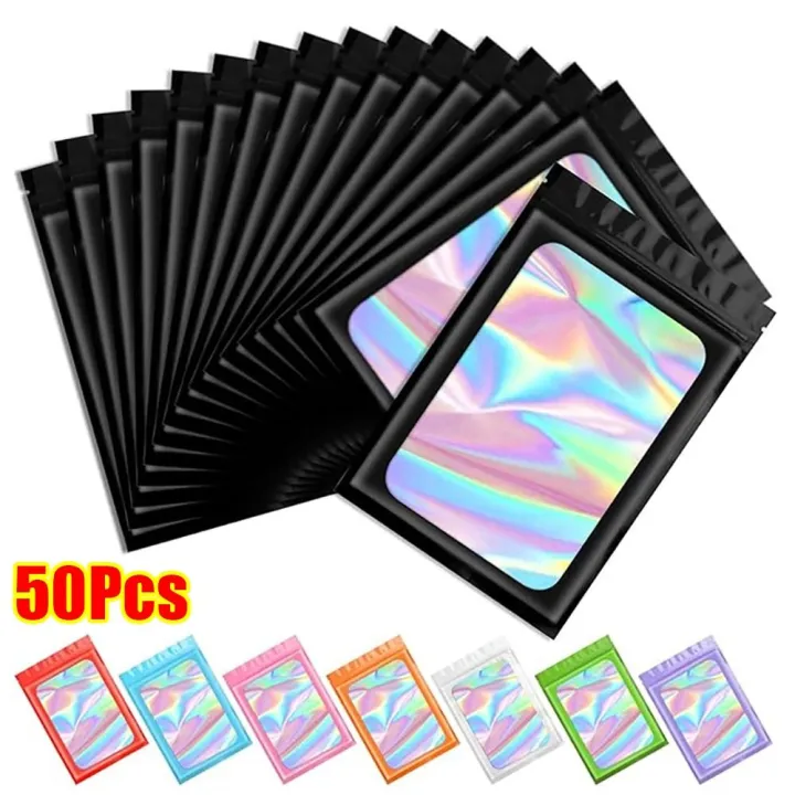 50Pcs New Holographic Laser Color Ziplock Bag Plastic Resealable Zip ...