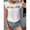 Women's Floral Embroidery Blouse White XL. 