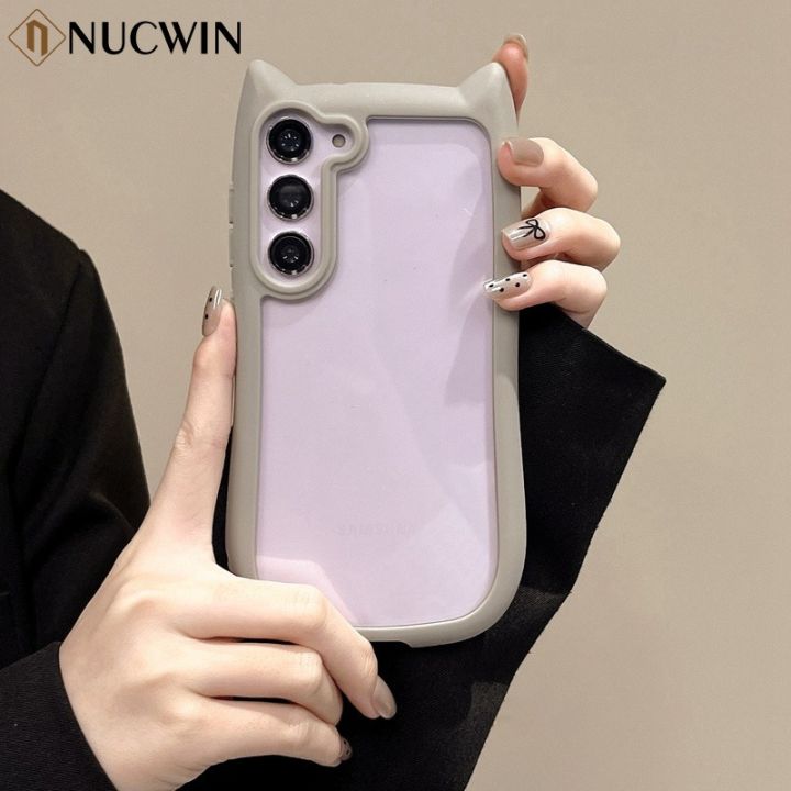 New goods For Samsung S25 Plus Transparent Cute 3D Cat Ear Case For Samsung Galaxy S25 S24 S23 Plus Hard PC Acrylic Clear Shockpoof Cover
