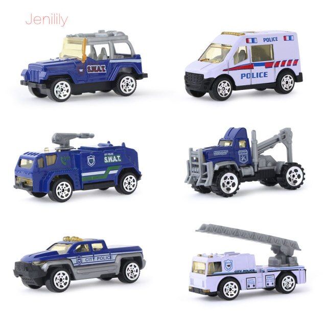 6Pcs/Set Police Car Model Set, Alloy Diecast Car Model Toys Mini