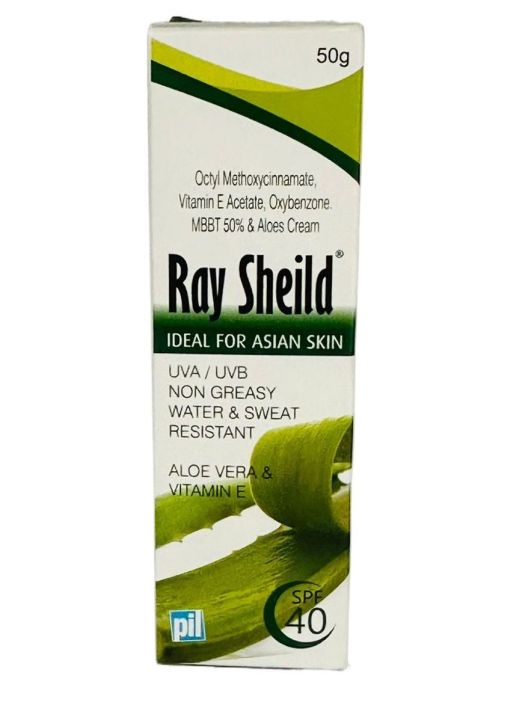 Pil Ray Sheild Sunscreen UVA / UVB,  SPF 40 - Aloe Vera & Vitamin E - Ideal For Asian Skin - 50g
