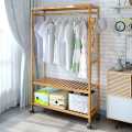 Bamboo Coat Rack DIY Garment Rack Coat Clothes Hanging Rail 2 Tiers 4 Hooks for Shoe and Hat Rack Laundry Storage Shelves  - Brown. 