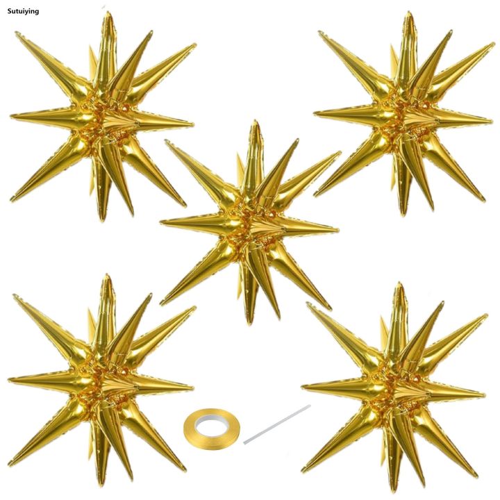 Sutuiying%205pcs%2022%20inches%20Golden%204D%20star%20burst%20Luxury%20cone%20film%20balloon%20decoration%20set%20-%20Image%202