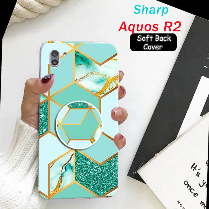 Sharp Aquos R2 Cover Case - Marble And Pop Socket Soft Case Cover ...