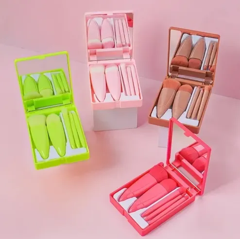 1 Box Portable 5Pcs Makeup Brushes Set With Mirror Box Mini Cosmetic ...