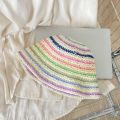 Fashion Summer Beach Straw Cap Women's Striped Rainbow Sun hat Handmade Wide Brimmed Bucket Hat Girls. 