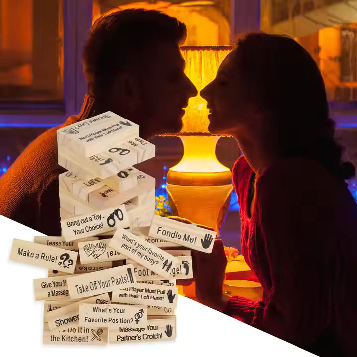 Couple Stacking Tower Block Game Jenga Block Game Zenga Valentine's Day Love Theme Tumbling Tower Challenge , Fun Adult Couples Night Play , Interactive Relationship Game , Perfect For Date Nights , Parties , And Romantic Celebrations