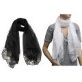 NAMUNY 2 Pcs Woman Scarves Chiffon Lace Scarf Wrap Scarf Black & White. 
