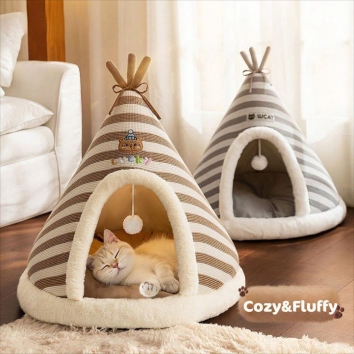 Soft Closed Pet Tent House Detachable with Mat Plush Cat Nest Small Puppy House Cat