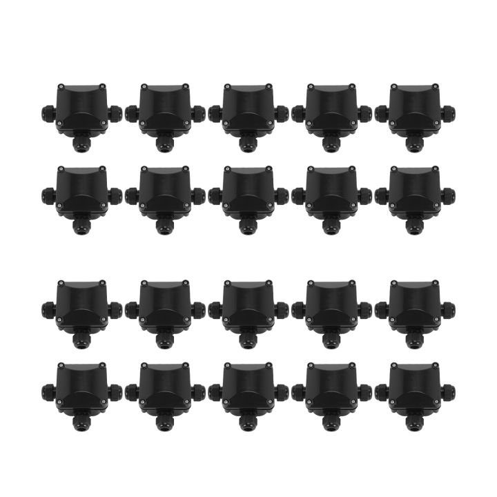 3-Way Junction Box, IP 68 Waterproof Connectors for Outdoor Lighting External Junction Box Pack of 20 Black